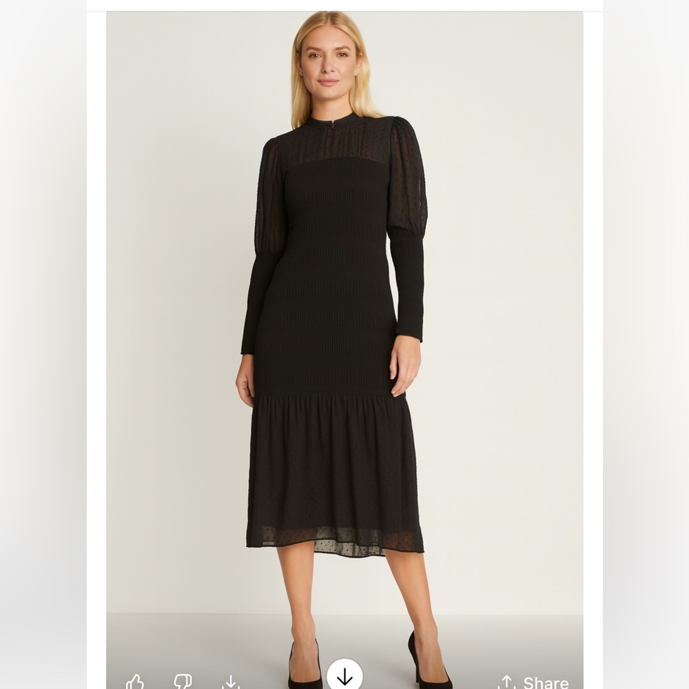 NEW🔥Black Midi Holiday Party Dress sz XS/S🔥 ZARA Sheer Chiffon Details Pricefirm